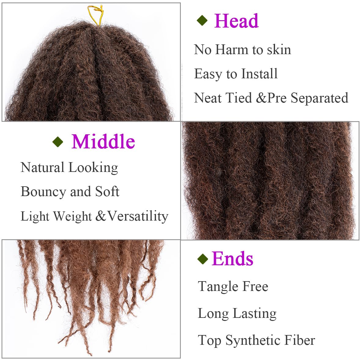 Kachanaa 24 Inch Marley Braiding Hair for Butterfly Locs 8 Packs Afro Kinky Hair for Braiding Marley Braids Hair Extensions for Senagalese Twists /T30# - Image 4
