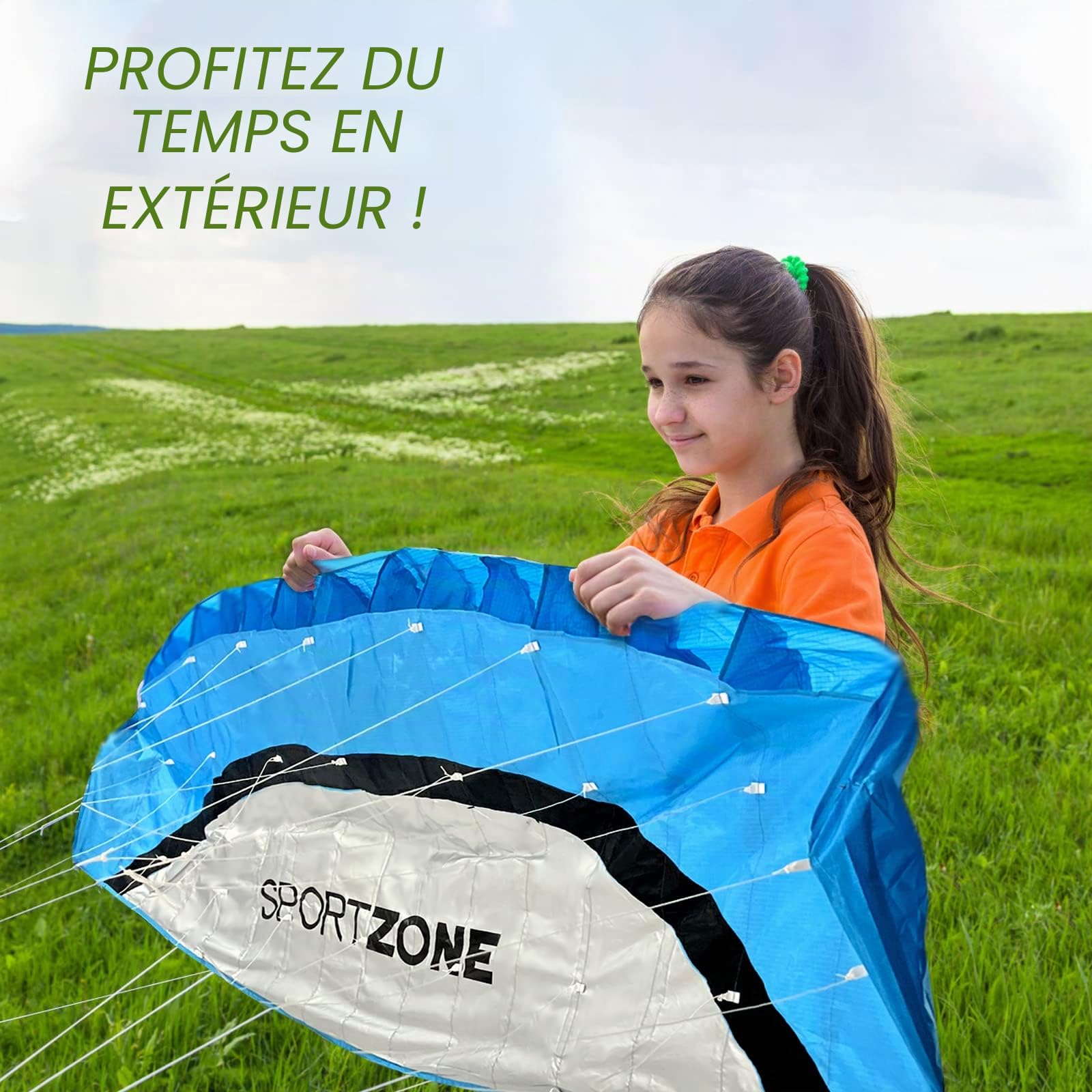 Touch the sky Cerf-volant acrobatique double ligne de 254 cm | Cerf-volant de parachute pour enfants et adultes | Cerf-volant électrique pour la plage, l'été et le vol à l'extérieur | Cordons de