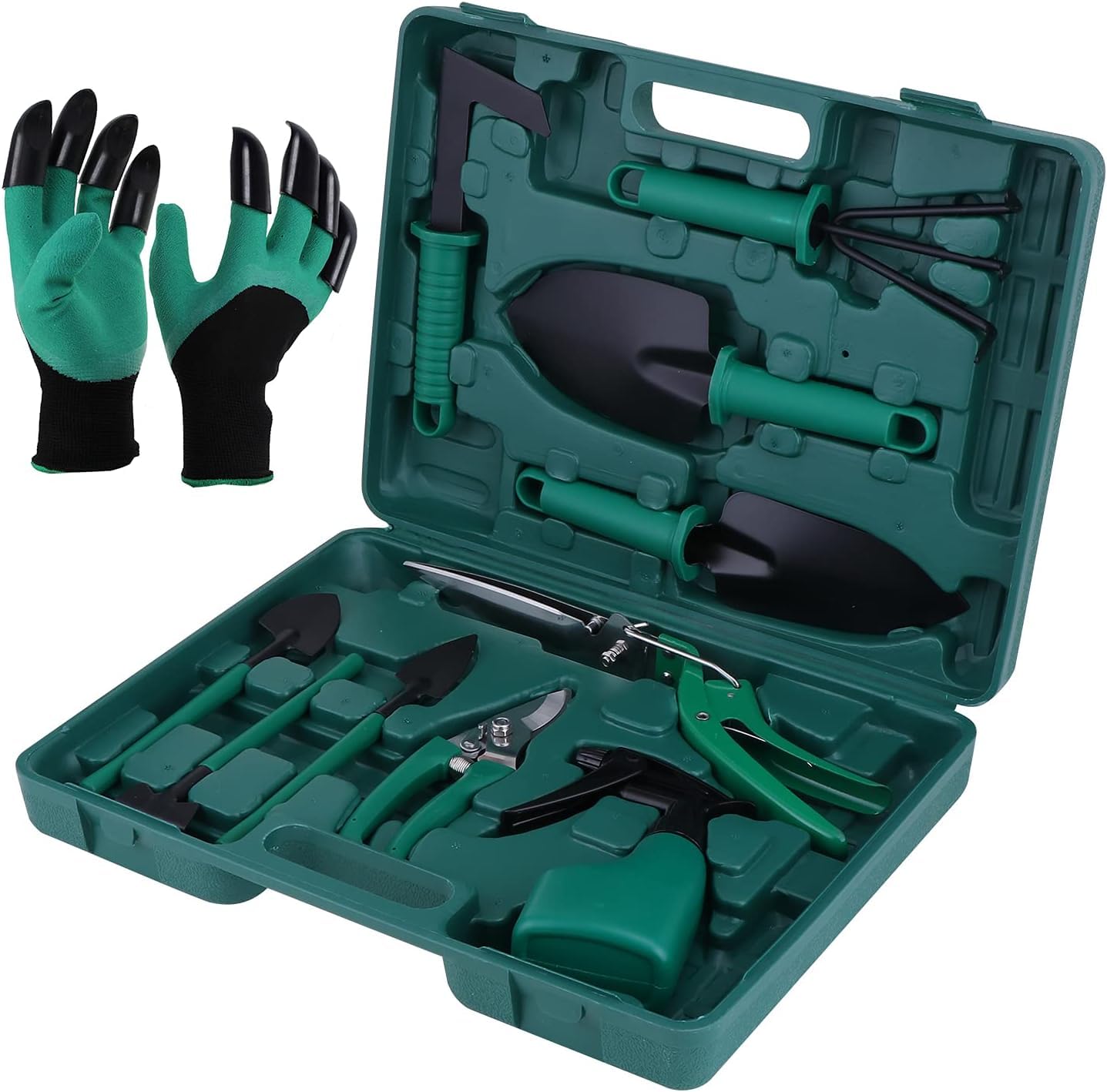 11PCS Kit di Attrezzi da Giardinaggio con i Guanti da Giardinaggio, Set di Attrezzi da Giardino con Custodia per Il Trasporto, Regalo da Giardino per Donna, Genitori, Giardinier