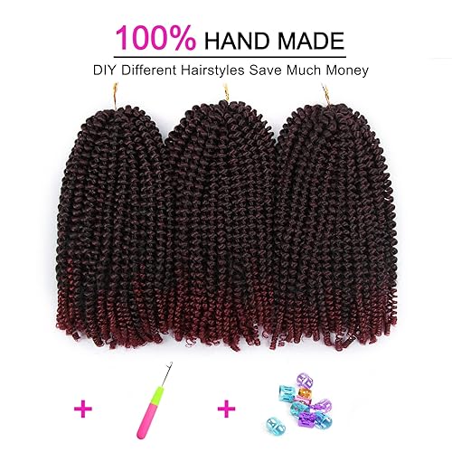 Miniatura 6 de Cabello de ganchillo Spring Twist de 8 pulgadas, 3 paquetes de 90 hebras de cabello de fibra sintética de baja temperatura para mujeres negras,