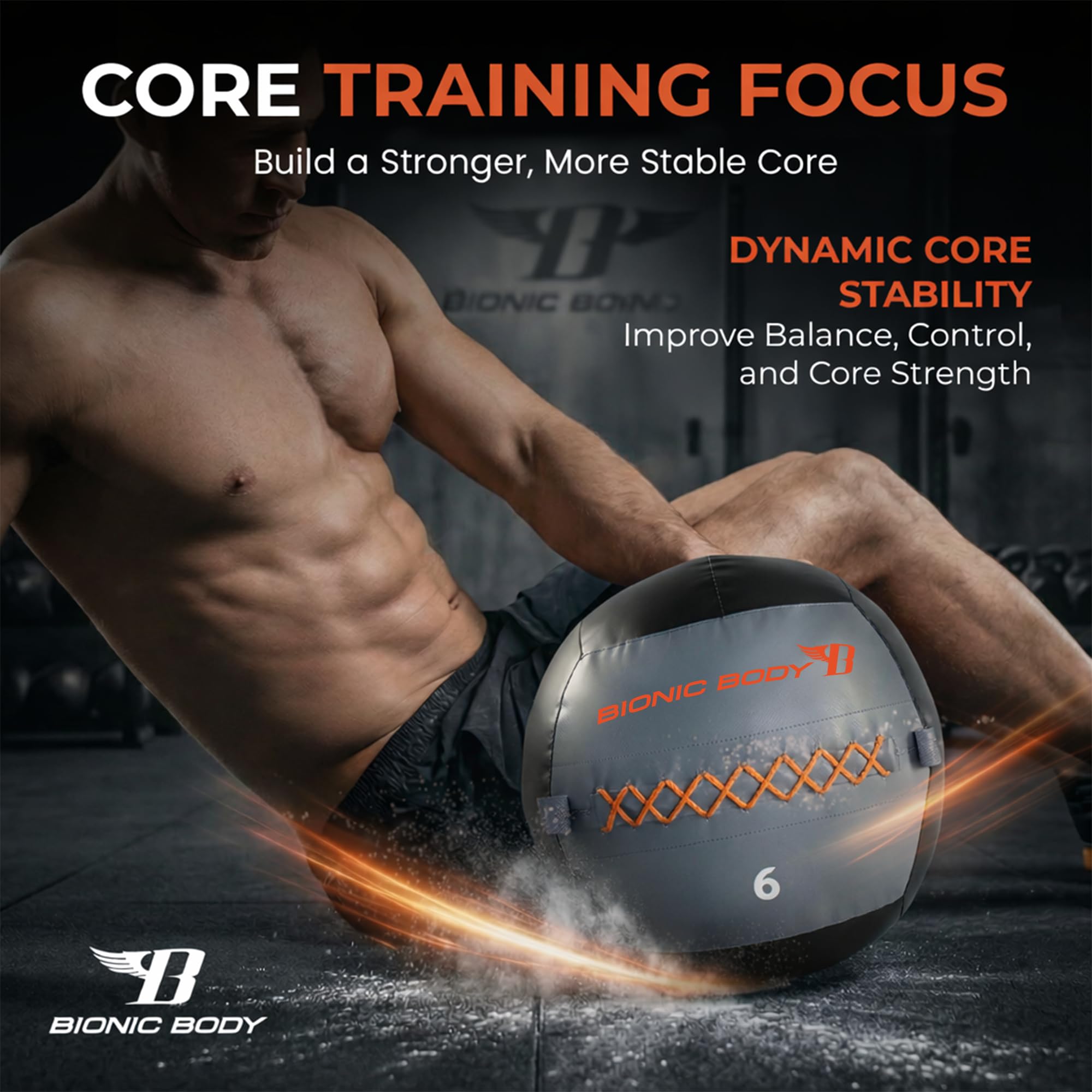 Bionic Body Soft Medicine Ball Weighted Slam Wall Ball for Cardio Workout and Core Training Ideal for Squat, Lunge, and Partner Toss 6, 10, 14, 20 LB.