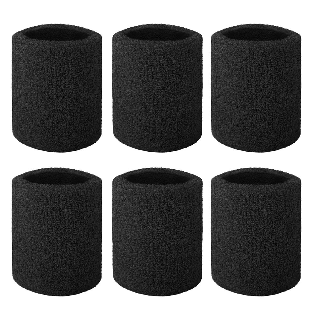 GOGO 6-Piece Wrist Sweatbands Athletic Cotton Terry Cloth Wristband 2 Sizes-Black-3 inch — image 1