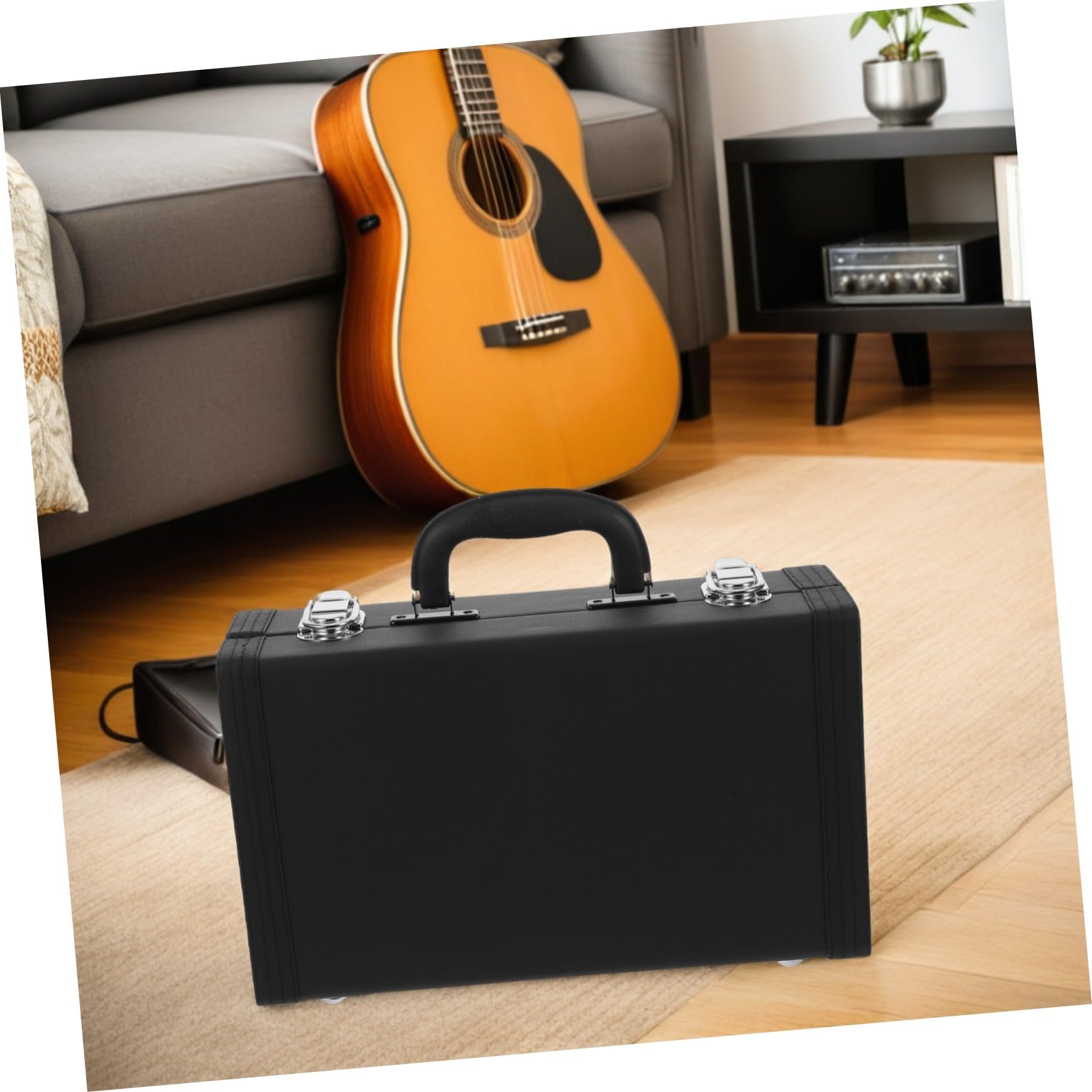 Przenośny Pokrowiec Klarnet z Twardego PU Lekki Antyprężny Organizer Instrument z Ergonomiczną Rączką i Zamkiem Czarny Futerał Do Przechowywania Stroików i Akcesoriów Muzycznych