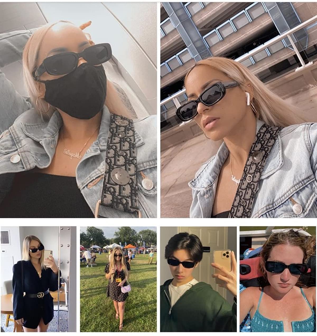 IKUVNA Rectangle Sunglasses for Women Black 90s Retro Sunglasses Fashion Y2K Square Sunglasses