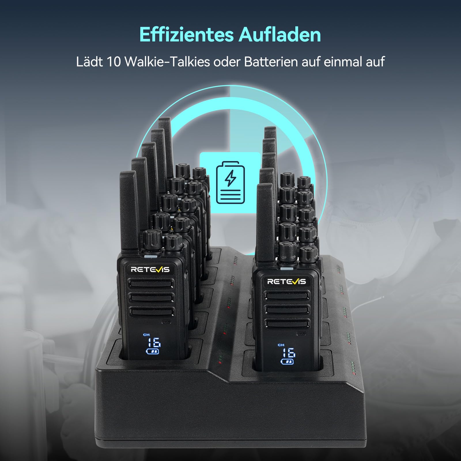 Retevis RT668H Talkie-Walkie, Talkie Walkie Rechargeable avec Écran Masqué, Barre de Progression de Charge, Chargeur 10 en 1 avec Écouteurs, Ensemble Talky Walky pour Hôtel, Sécurité(Noir, 10 Pièces)