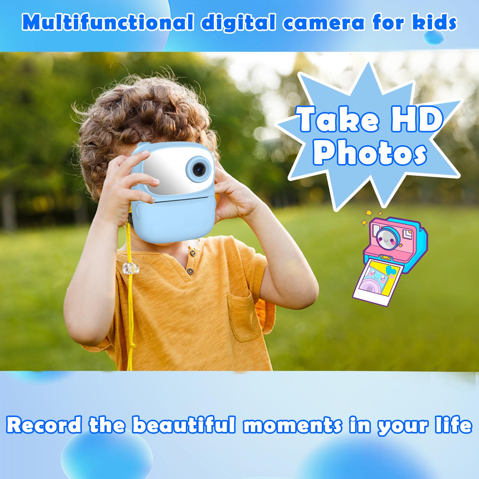 Nueva cámara para niños con impresión instantánea con espejo, cámara digital selfie de doble lente HD 1080P con 3 rollos de papel de impresión y tarjeta de 32 G, regalos de cumpleaños para
