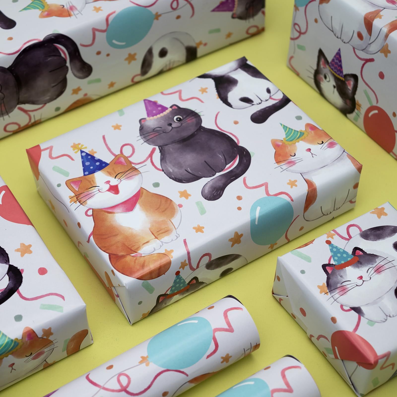 Dtiafu Papel de regalo de cumpleaños de gato, feliz cumpleaños, divertido envoltorio para niñas, niños, mujeres, cumpleaños, baby shower, vacaciones, 20 x 28 pulgadas por hojas (6 hojas)