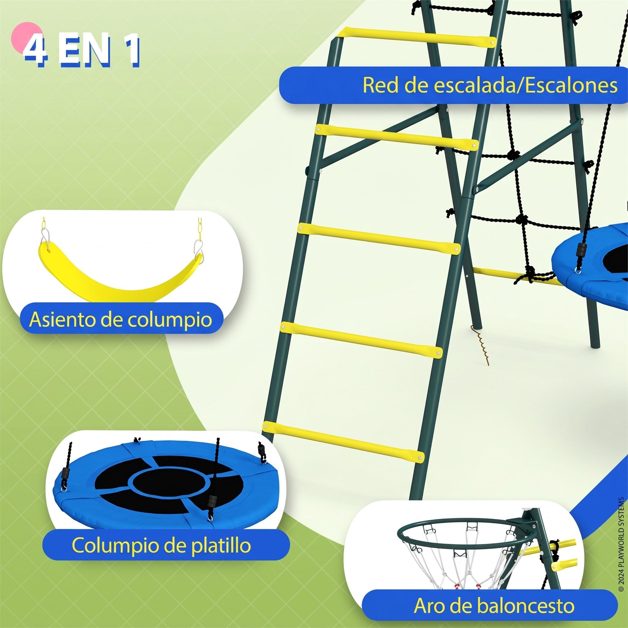 Outsunny Columpio Infantil 4 en 1 Exterior Nido Niños 3 a 8 Años Amarillo