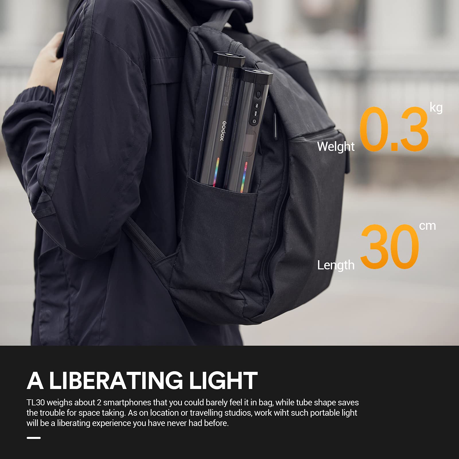 Godox TL30 Tube Lumineux RGB, CRI 97+ TLCI 99+ Photographie Lumière LED | 2700-6500K, Trois Modes RVB, CCT, HSI Permettent D'obtenir Jusqu'à 36000+ Couleurs pour Tournage, Réalisation de Films, Vidéo