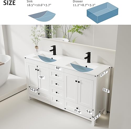 Miniatura 97 de eclife Tocadores de baño de 30 pulgadas con lavabo, moderno gabinete de almacenamiento de baño de madera gruesa con fregadero empotrado, drenaje