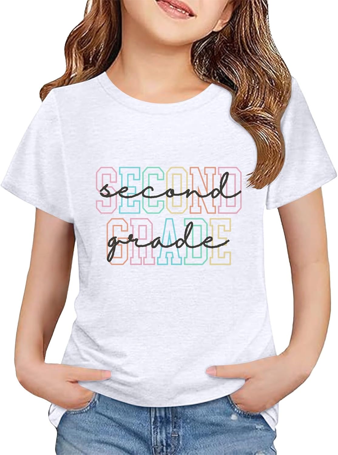 Back to School Second Grade Shirt for Boys Girls First Day of School Outfit Cute Letter Prints Crew Neck Short Sleeve