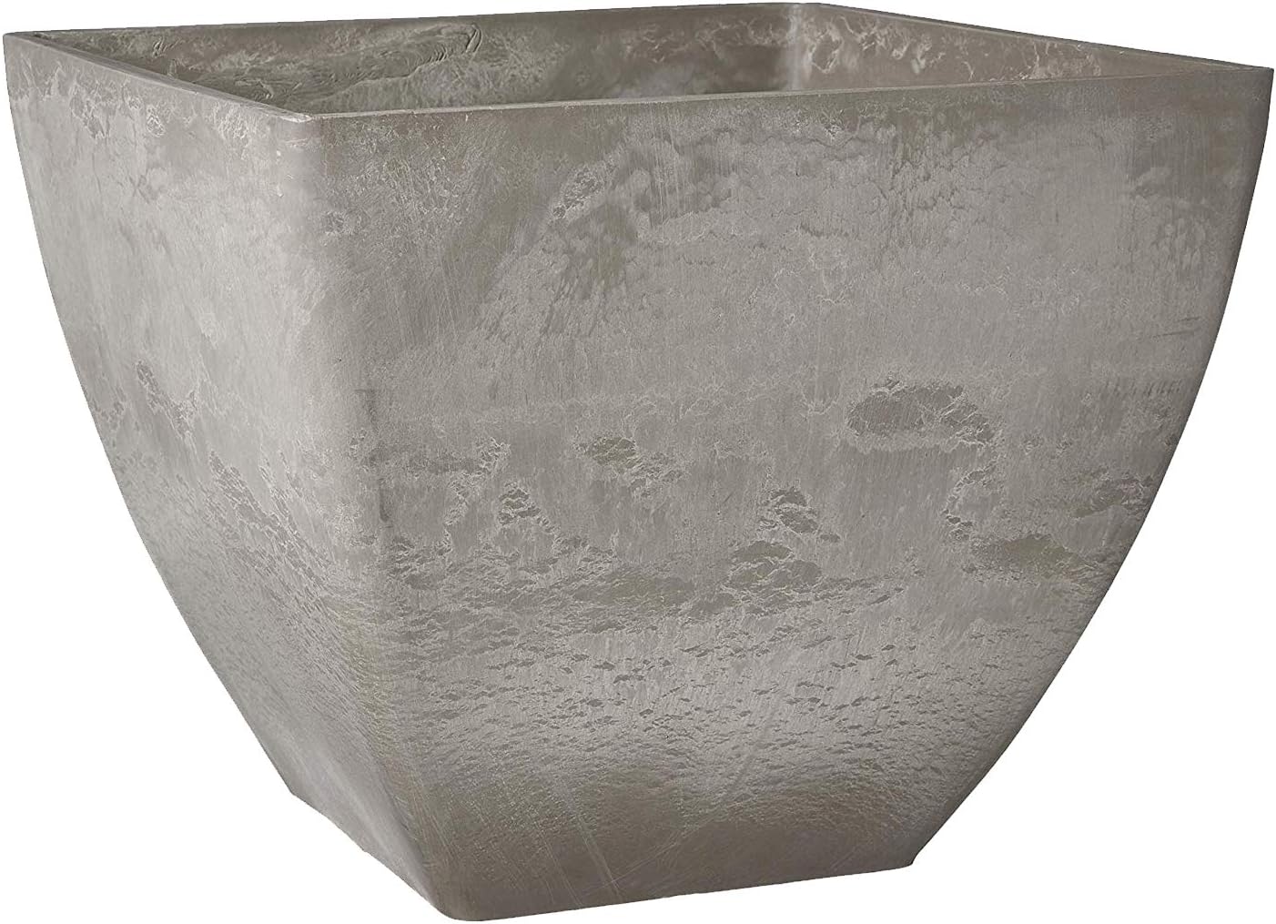 PSW Pot Collection 16x13 inch Plastic/Stone/Wood Composite Square Planter โ No Drainage Hole (Drillable), Modern Indoor/Outer Pot for Flowers, Foliage, Succulents, Fairy Gardens, Cement Color