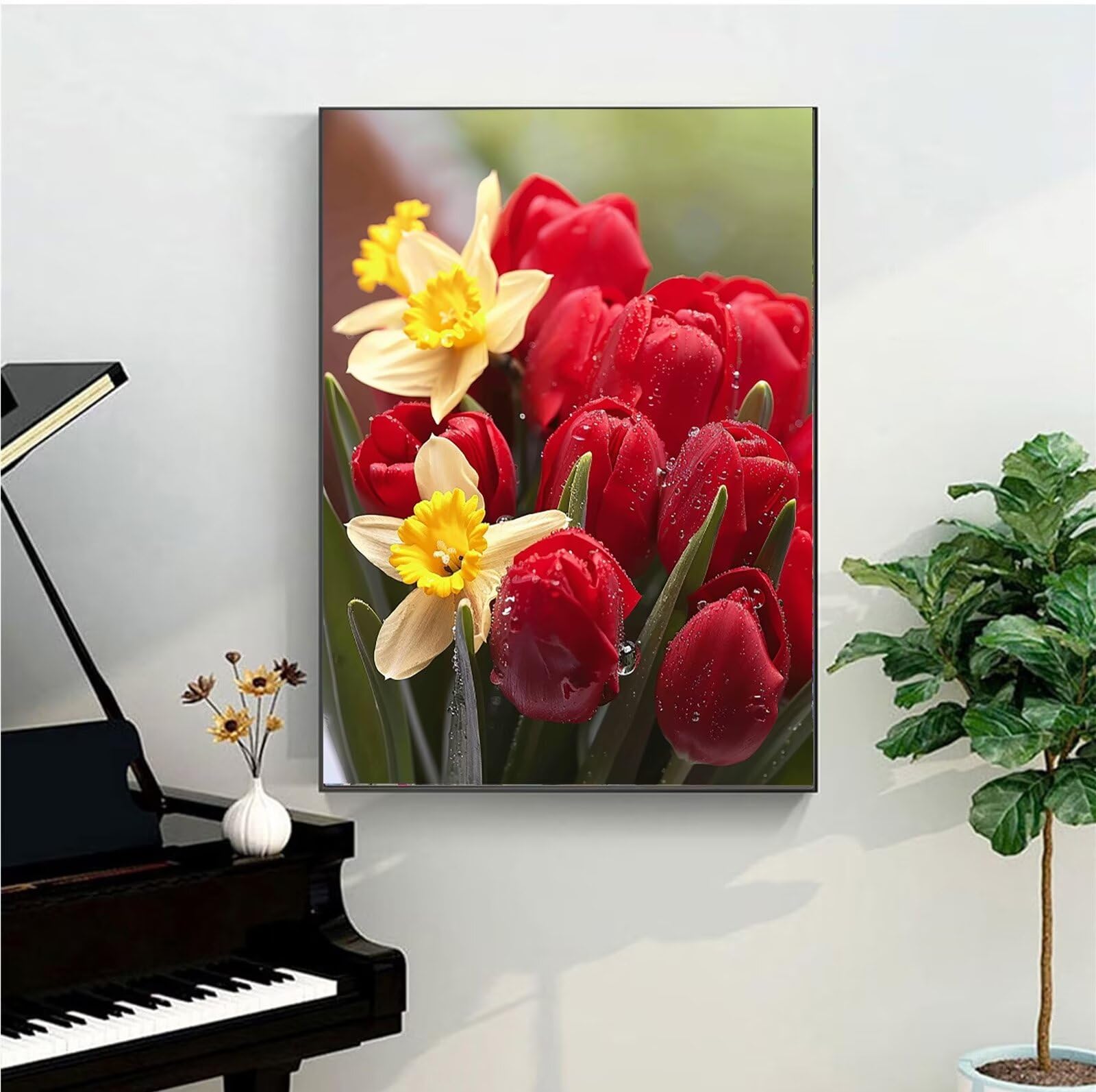 Peepezo Malen nach Zahlen Erwachsene Tulpen Garten DIY Öl Leinwand Gemälde Set für Anfänger & Senior Acrylic Malen Malerei Heimwerk Weihnachten Paar Freund Geschenk 60x80cm (mit Rahmen)