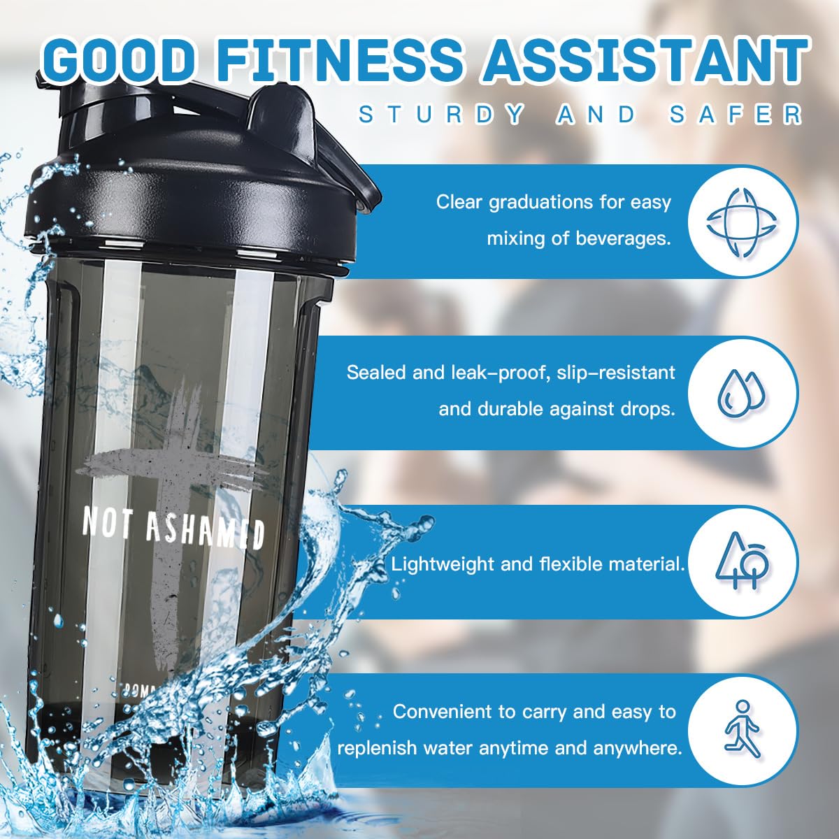 Religious Christian Faith Jesus 6 18 Ounce Shaker Bottle Drink Mixer Leak-proof Pre Workout Protein Shakes Meal Replacement Shakes Bottles 500ML/18 Oz Black