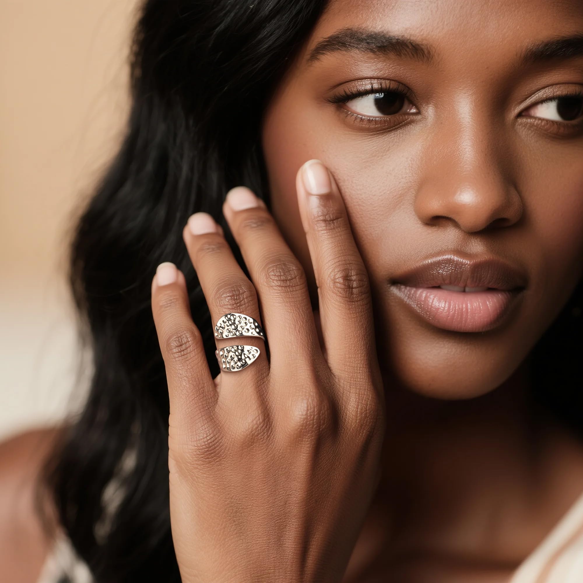 ALEXCRAFT Sterling Silber 925 Ringe für Damen, 14K Vergoldet Ring Einfacher Offen Hammer Verstellbare Ringe Glatter Kleine Wassertropfen Ring Breit Groß Daumen Finger Ringen für Damen Frauen Herren