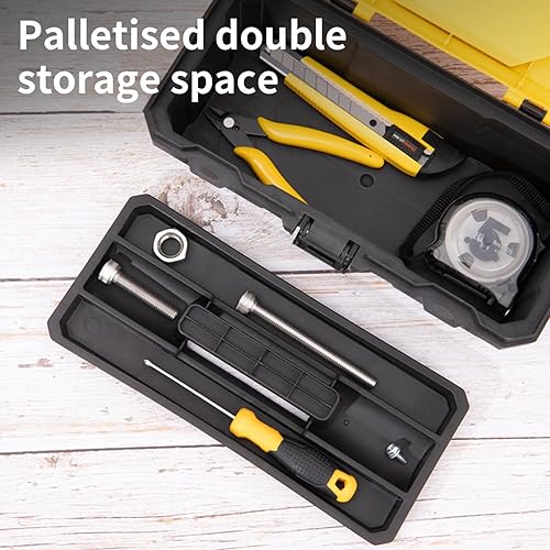 Miniatura 3 de DELI Caja de herramientas pequeña, caja de herramientas portátil de 15 pulgadas, caja de herramientas de plástico amarillo y negro con asa, caja de