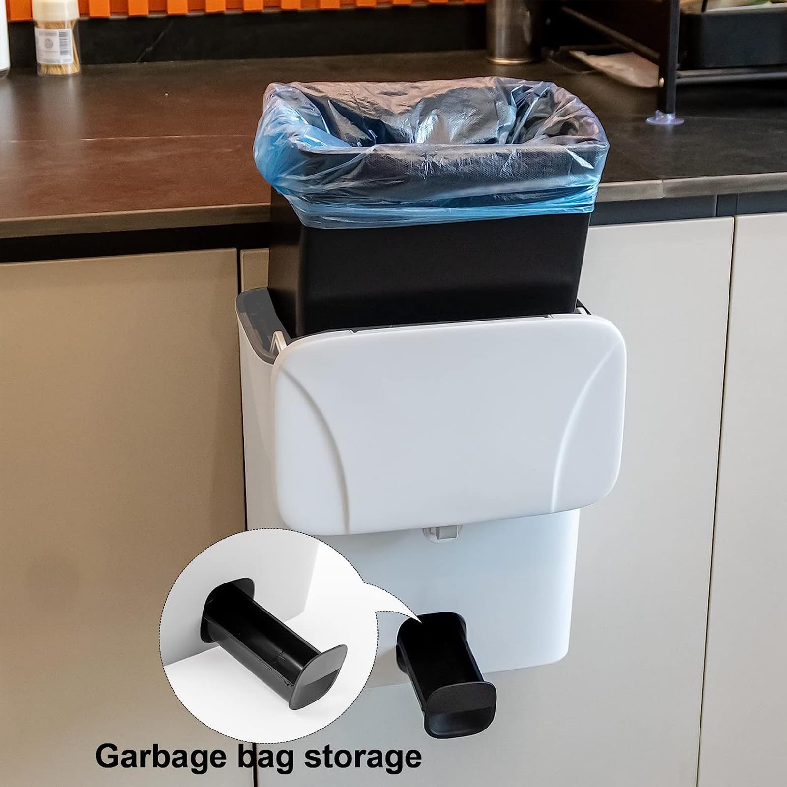 Hängende Mülleimer Mit Deckel, 7-Liter An Der Wand Montierte Mülleimer Küche Kompost Bin, Schrank Tür Kunststoff Mülleimer Abfalleimer Für Schranktür, Badezimmer, Schlafzimmer, Büros,Weiß,10L