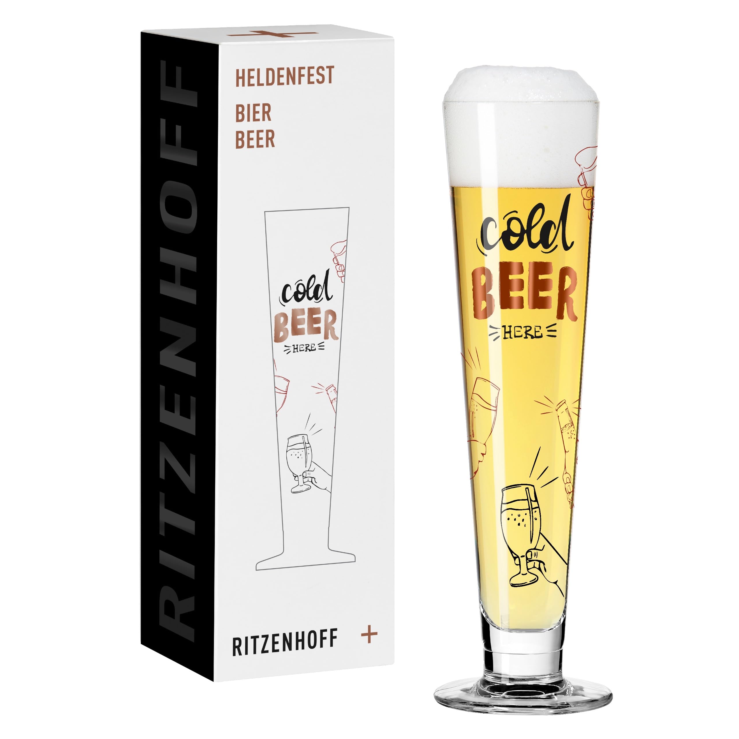 RITZENHOFF1011016 Beer Glass 330 ml - Series Heldenfest Design No. 16, Round and Multicoloured - Made in Germany