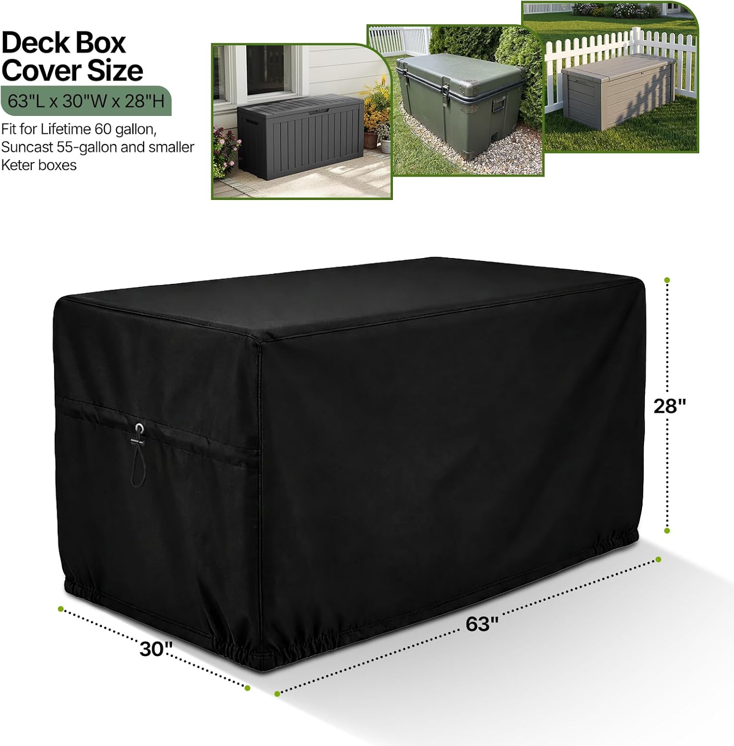 SheeChung Deck Box Cover Waterproof,Heavy Duty 600D Polyester Oxford Covers,Outside Covers for Outdoor Storage Box and Patio Furniture(63" Lx30 Wx28 H)