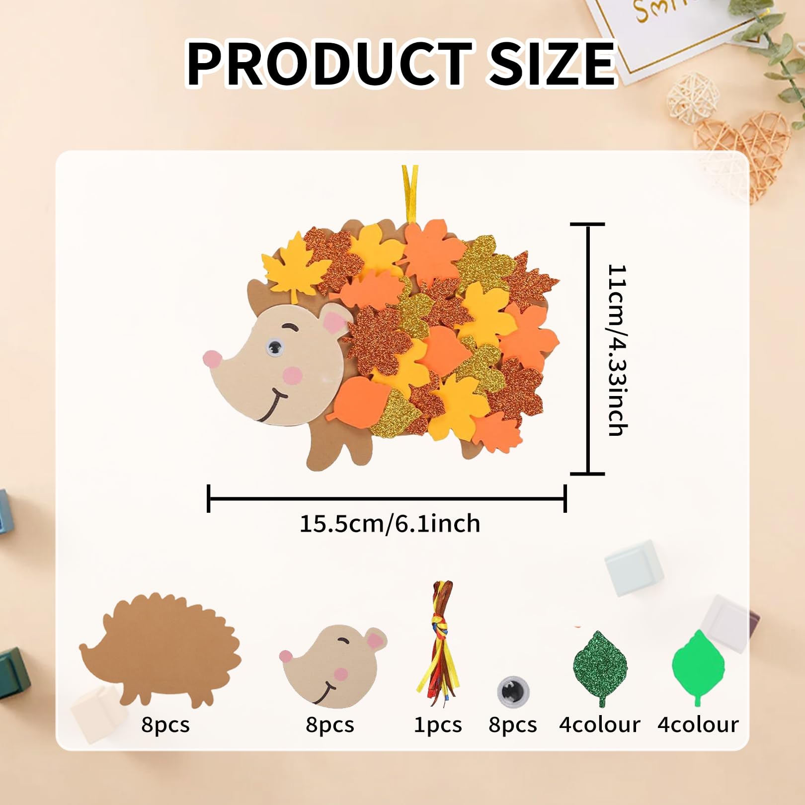Pryon 8 Pack Autumn Crafts,DIY Arts and Craft Activities Set Leafy Hedgehog Making Kit Activity Toys Foam Supplies Kits Hanging Forest Decorations,for Craft Painting Winter Christmas Party - Image 2