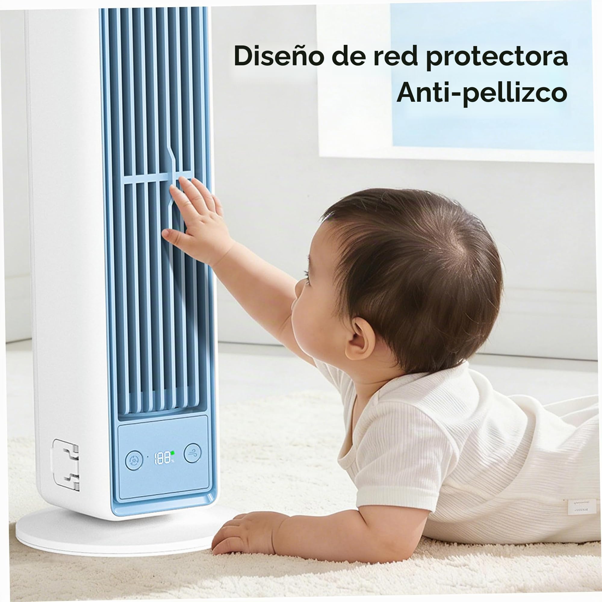 Aire acondicionado portátil pequeño: torre sin aspas con ventilador de CA de 3600 mah con control remoto, soporte/escritorio/montaje en pared 3 en 1, funcionamiento silencioso, 5 velocidades par