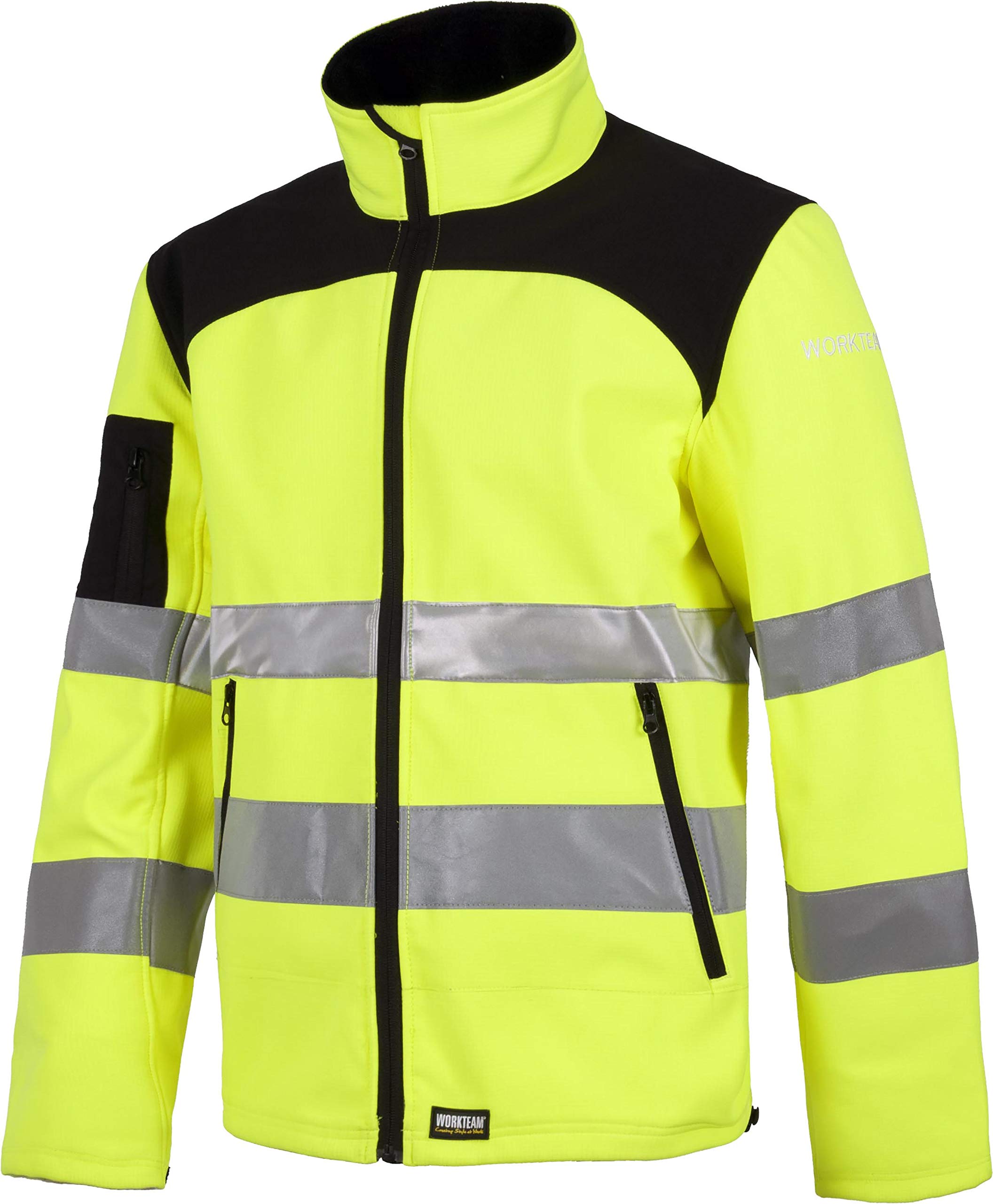 Work Team Workshell de Alta Visibilidad con Cintas Reflectantes de Diferentes tamaños. EN ISO 20471:2013 Hombre Amarillo A.V.+Negro M