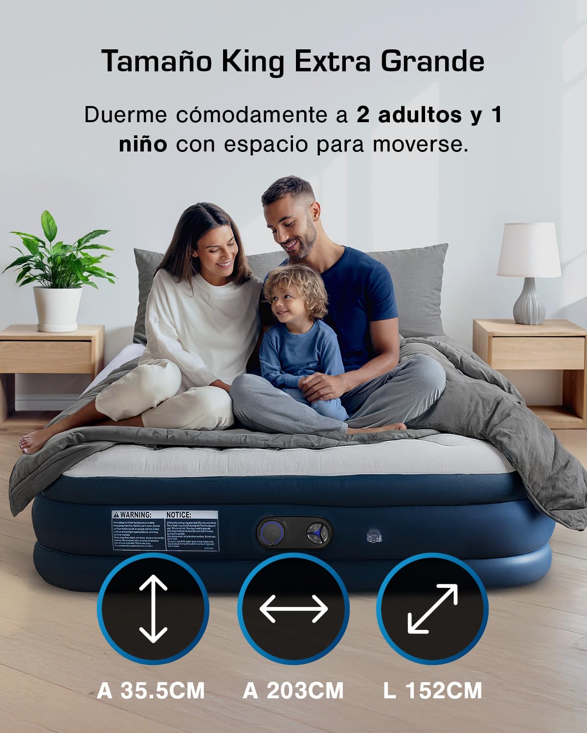 Active Era Colchón Hinchable Matrimonio - 203 x 152 x 35.5 cm - con Bomba eléctrica incorporada y Almohada integrada - Colchon Hinchable