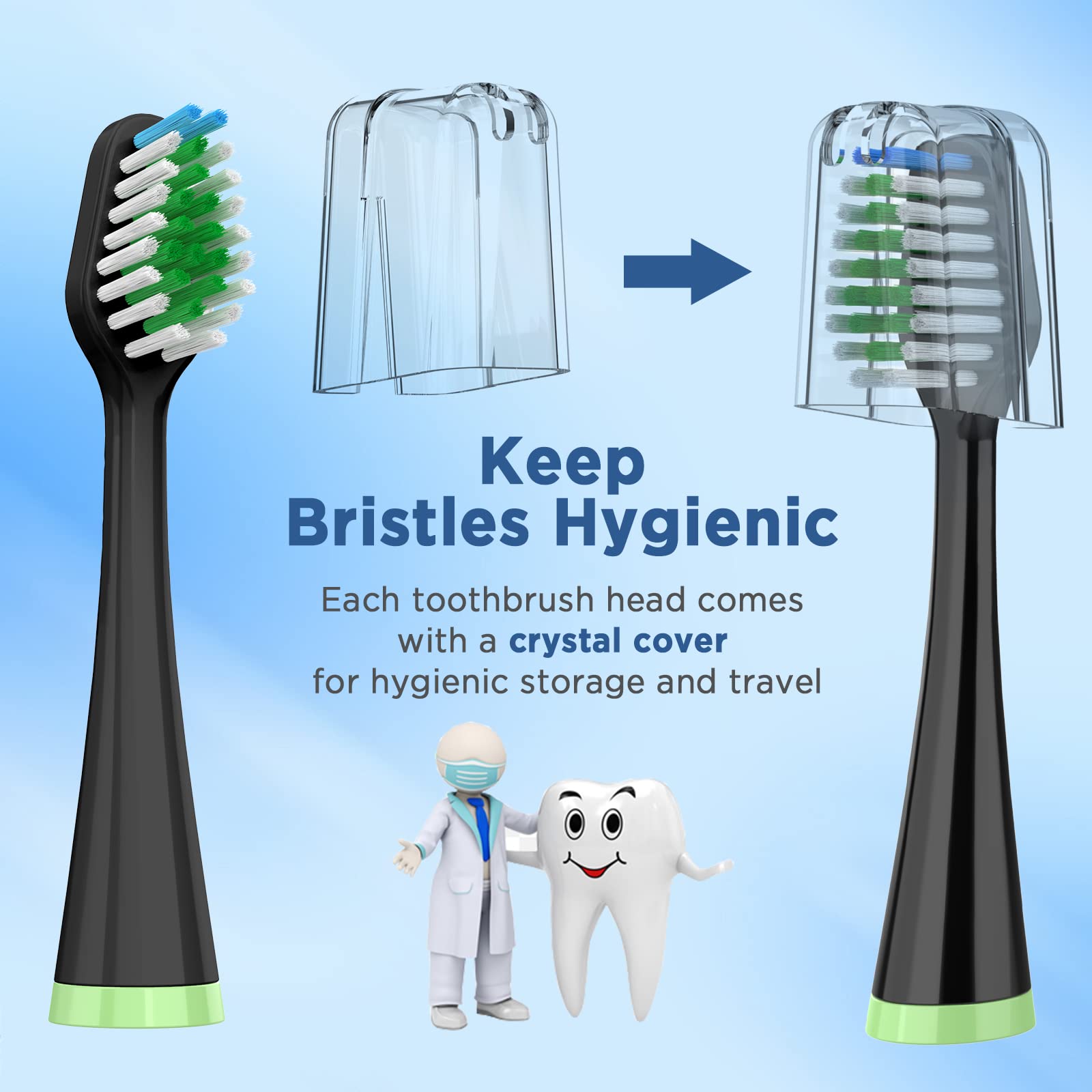 Cabezales de repuesto para Waterpik Complete Care 5.0/9.0 (CC-01/WP-862), 4 unidades, negro, 02 | Cerdas recordatorias, cerdas redondeadas finales, eliminación de placa