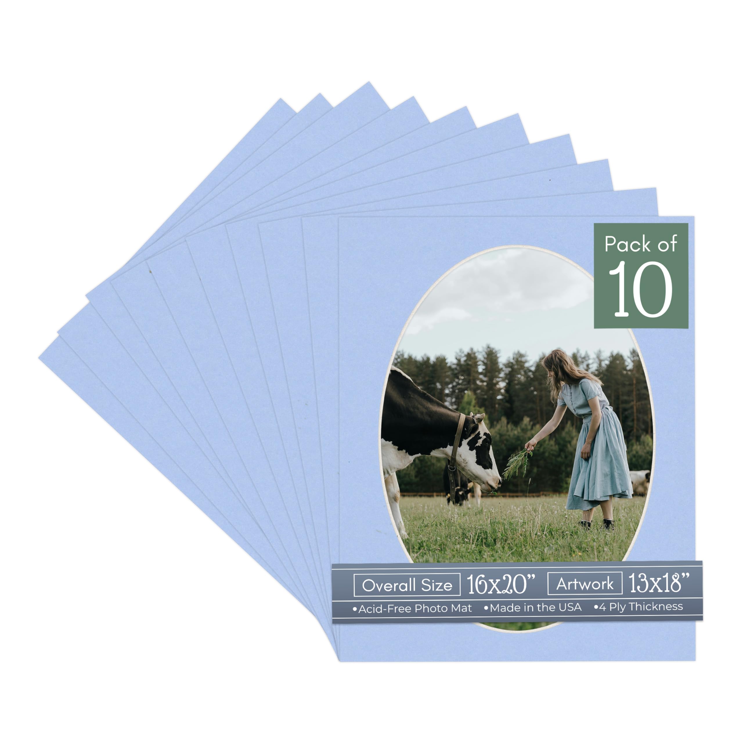 CountryArtHouse Baby Blue Acid Free 16x20 Oval Picture Frame Mat with White Core Bevel Cut for 13x18 Pictures - Fits 16x20 Frame - Pack of 10 Matboard Show Kits with Acid Free Backings & Clear Bags-image-33
