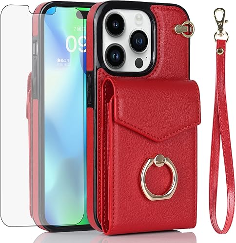 Asuwish Funda tipo cartera compatible con iPhone 15 Pro Max de 6.7 pulgadas, protector de pantalla y anillo de bloqueo RFID, funda para teléfono