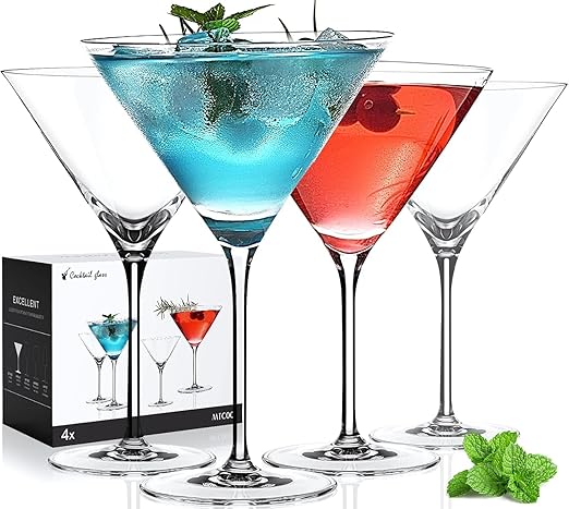 LUNA & MANTHA Martini Glasses, Martini Cocktail Glasses for Margarita, Manhattan, Cosmopolitan, Espresso, Home Bar, Evening Parties, Birthdays, Housewarming Gift,9oz-Stemmed Set of 4