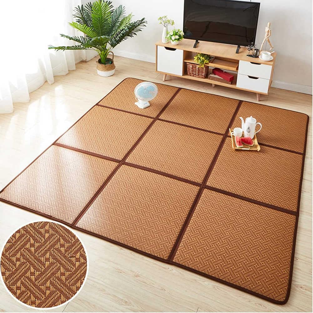 Tatami Tapis de sol en rotin naturel antidérapant respirant avec sac de rangement pour salon et ramper