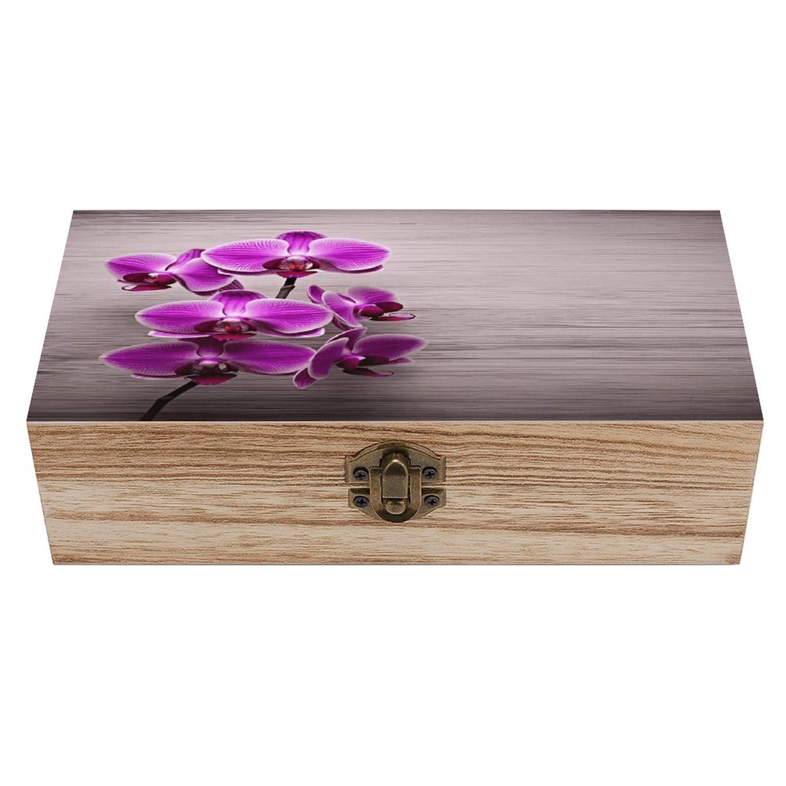 FekiLoot Natural Wooden Keepsake Box with Hinged Lid, 8x4 Inch Orchid Memory Box, Wood Jewelry Organizer & Trinket Holder, Gift for Men Women Anniversary Wedding