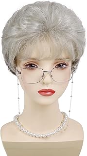 GNIMEGIL Old Lady Wig Set Synthetic Hair Ombre Grey Grandma Wig for 100 Days of School Mommy Costume Granny Outfits White ...