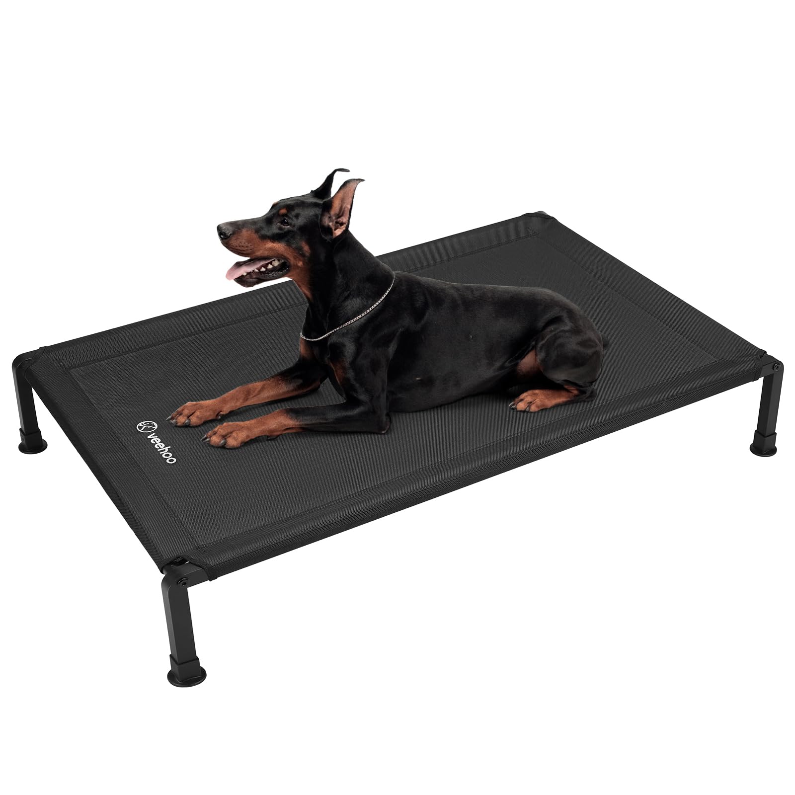 Veehoo Heavy Duty Elevated Dog Bed - Raised Bed with Washable Teslin Mesh, Non-Slip Feet, Cooling Cot, Indoor/Outdoor Use, 47" x 29", Black