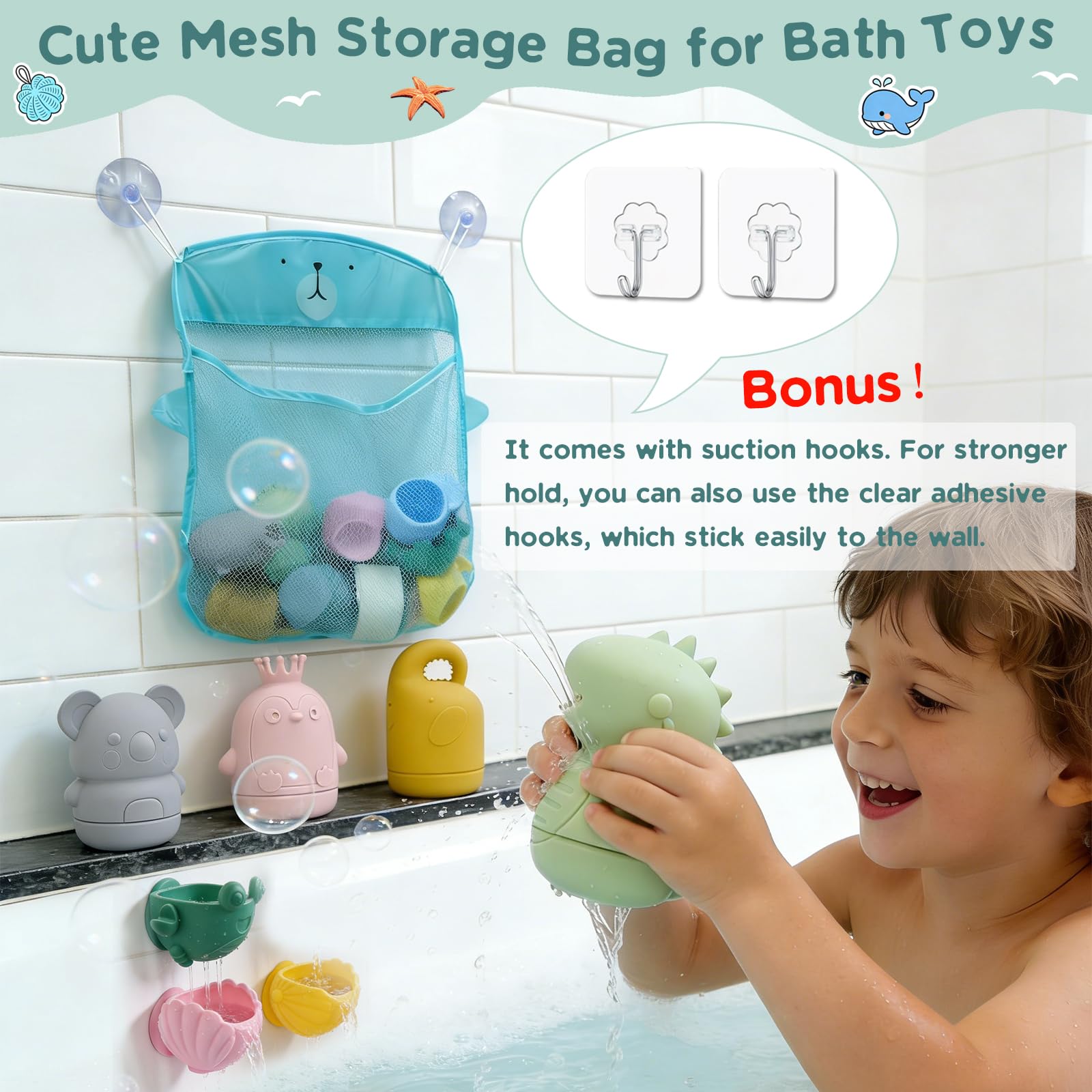 Jouets de Bain Bébé Silicone 0+ Ans,Set Silicone Alimentaire, Gobelets Empilables Sensoriels, Animaux Aspergeurs à Ventouse, Jeux de Bain Jouets de Douche de Bébé Jouet Piscine Jouets Flottants