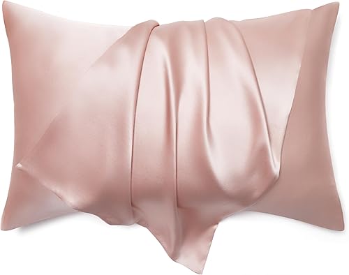 Bedsure Funda de almohada de seda para cabello y piel, funda de almohada de seda de morera rosa claro, fundas de almohada de seda tamaño King,