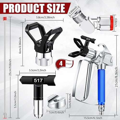 Miniatura 2 de Kit de manguera de pistola pulverizadora sin aire, 5 unidades, pistola de pintura sin aire, alta presión, 3600 psi, 517, junta giratoria con puntas
