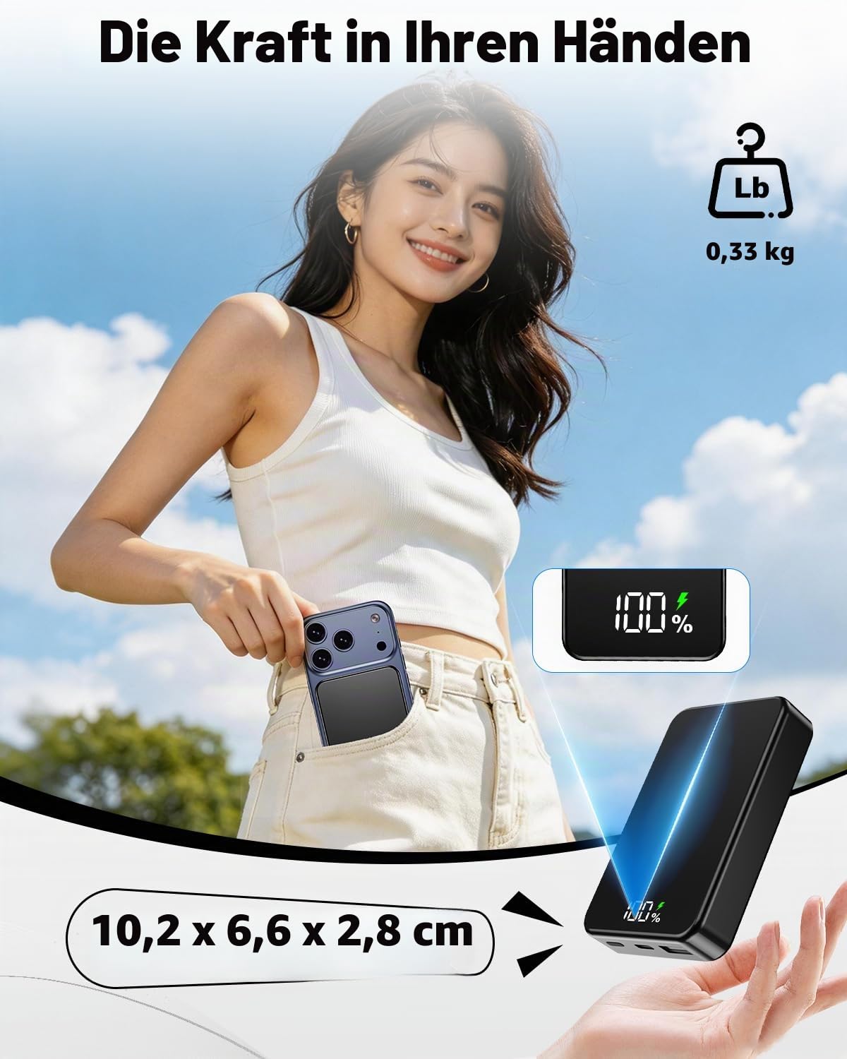 26800mAh Magnetische Powerbank, Mag-Safe-kompatibel, Schwarz