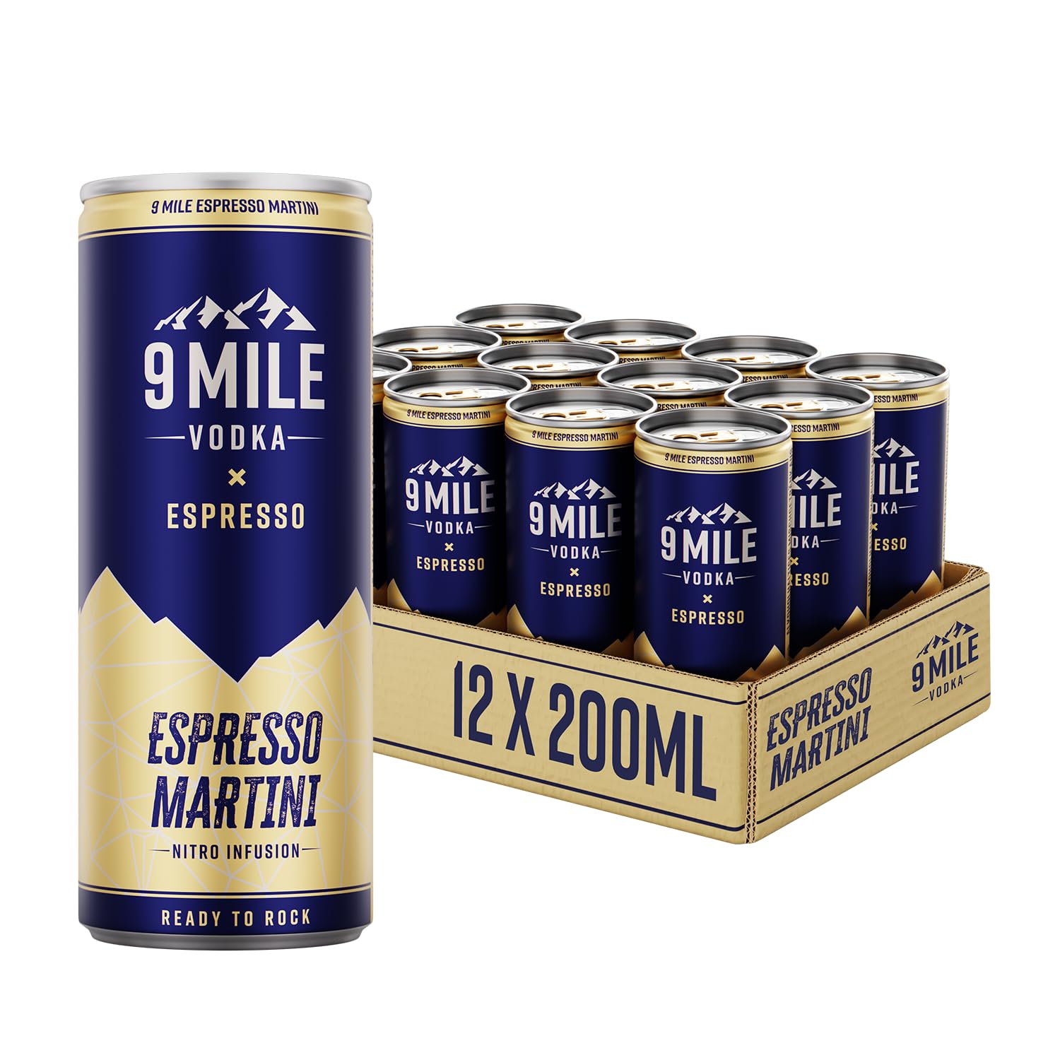 9 MILE Vodka Espresso Martini Premix – 12 x 0,2L Dosen Einweg – 10% Vol. – Ready‑to‑Drink Cocktail mit NITRO-INFUSION, echtem Espresso & 9 MILE Vodka – cremige Schaumkrone, ideal für unterwegs