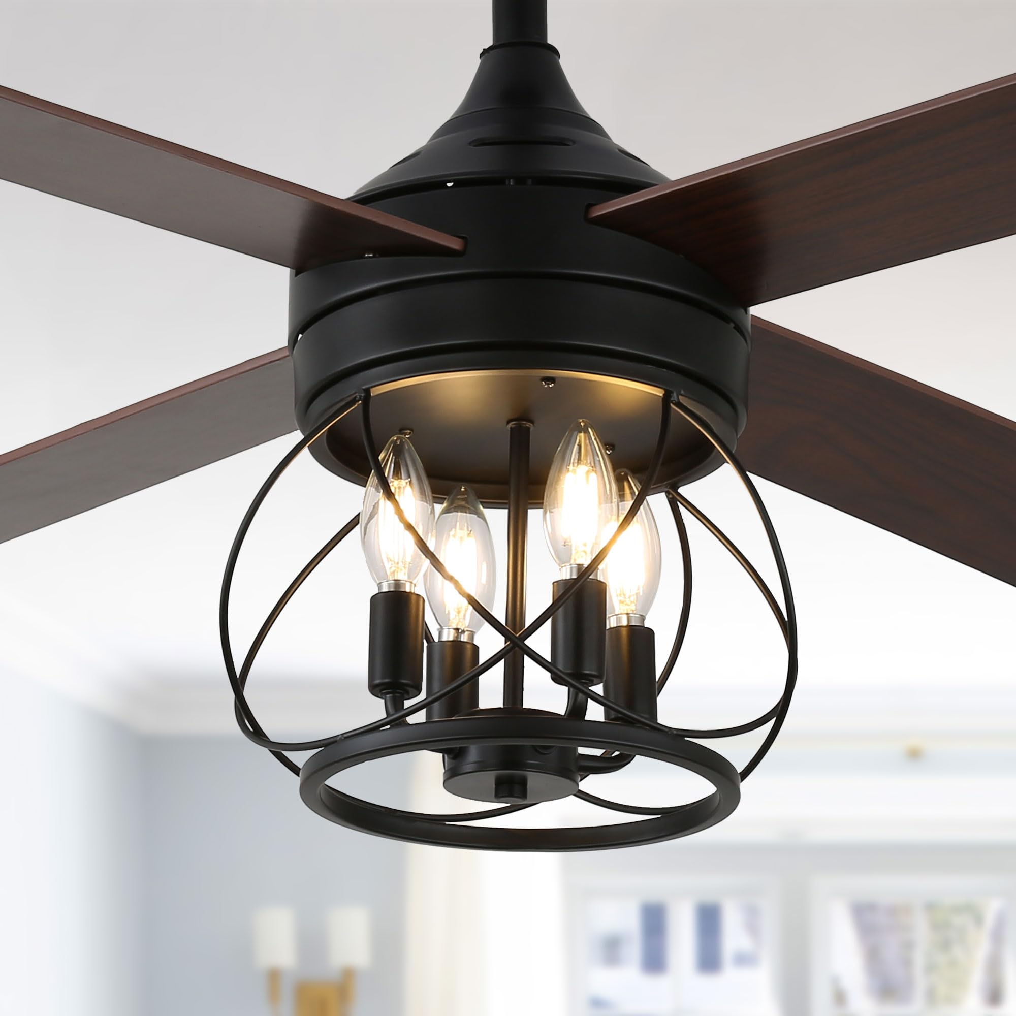 52" Farmhouse Ceiling Fan with Lights and Remote Rustic Fandelier