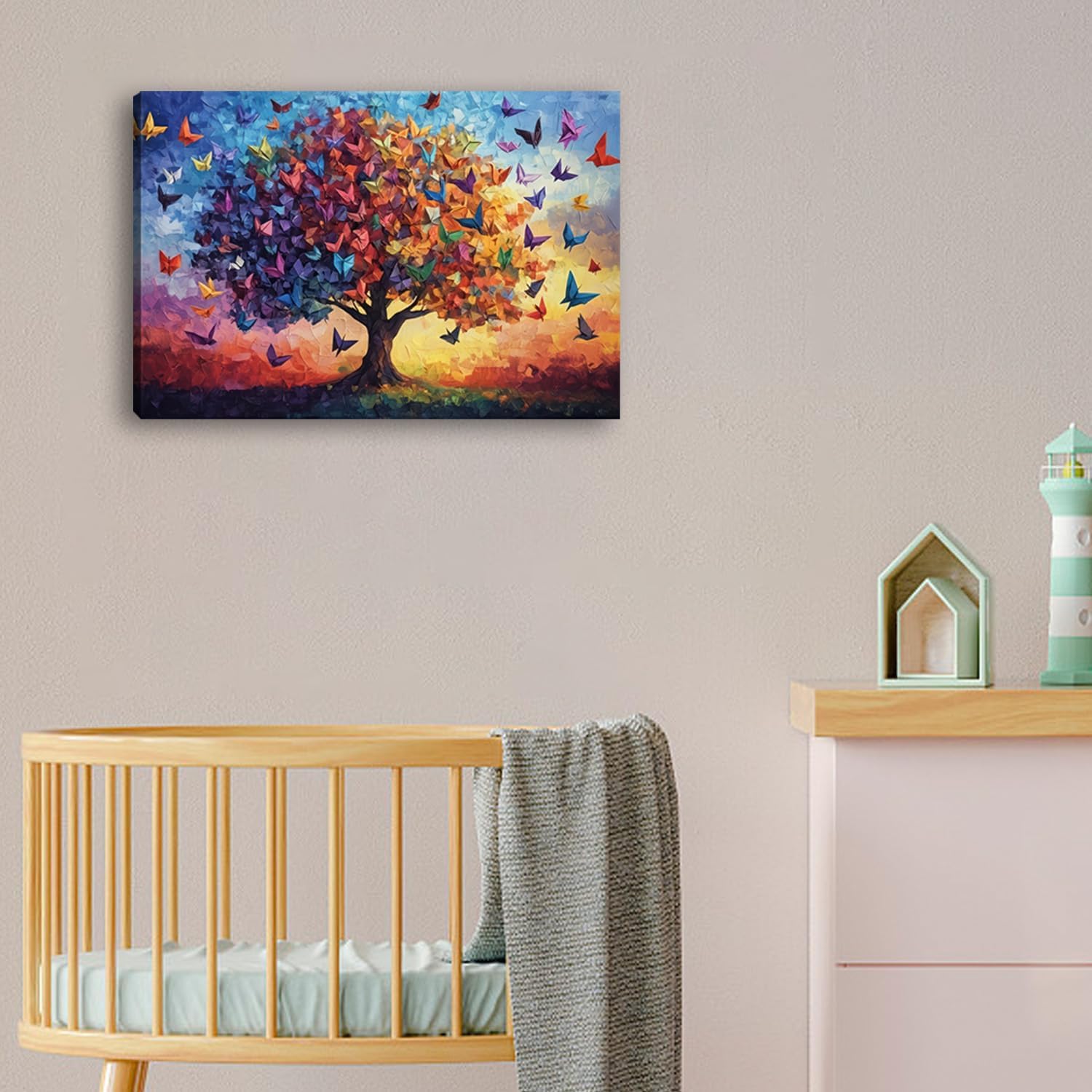 2D No Texture Origami Butterfly Canvas Wall Art,Tree of Life Painting Poster,Butterfly Print Wall Decor, Tree of Life Picture for Wall Living Room Bedroom Home Decoration 12*16 in ( Stretched Canvas on A Wooden Frame) - Image 3