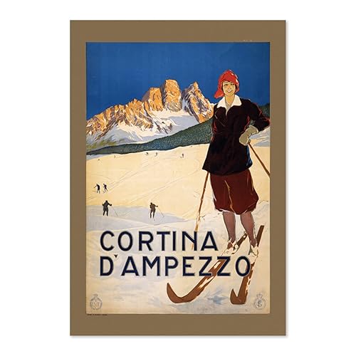 Ski Cortina d'Ampezzo 1920 Vintage Style Ski Resort Travel Poster For Gifts and Wall Art Decor for Living Room, Office, Bedroom, Kitchen, Study