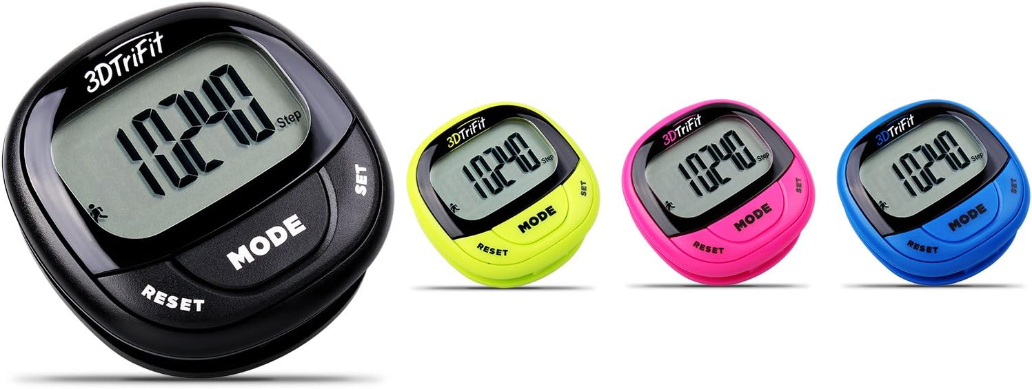 3DTriFit 3D Pedometer Activity Tracker | Best Pedometer for Walking with Pause Function & 7-Day Memory for Men & Women. Fitness Tracker Accurately Monitors Steps, Calories Burned & Distance.
