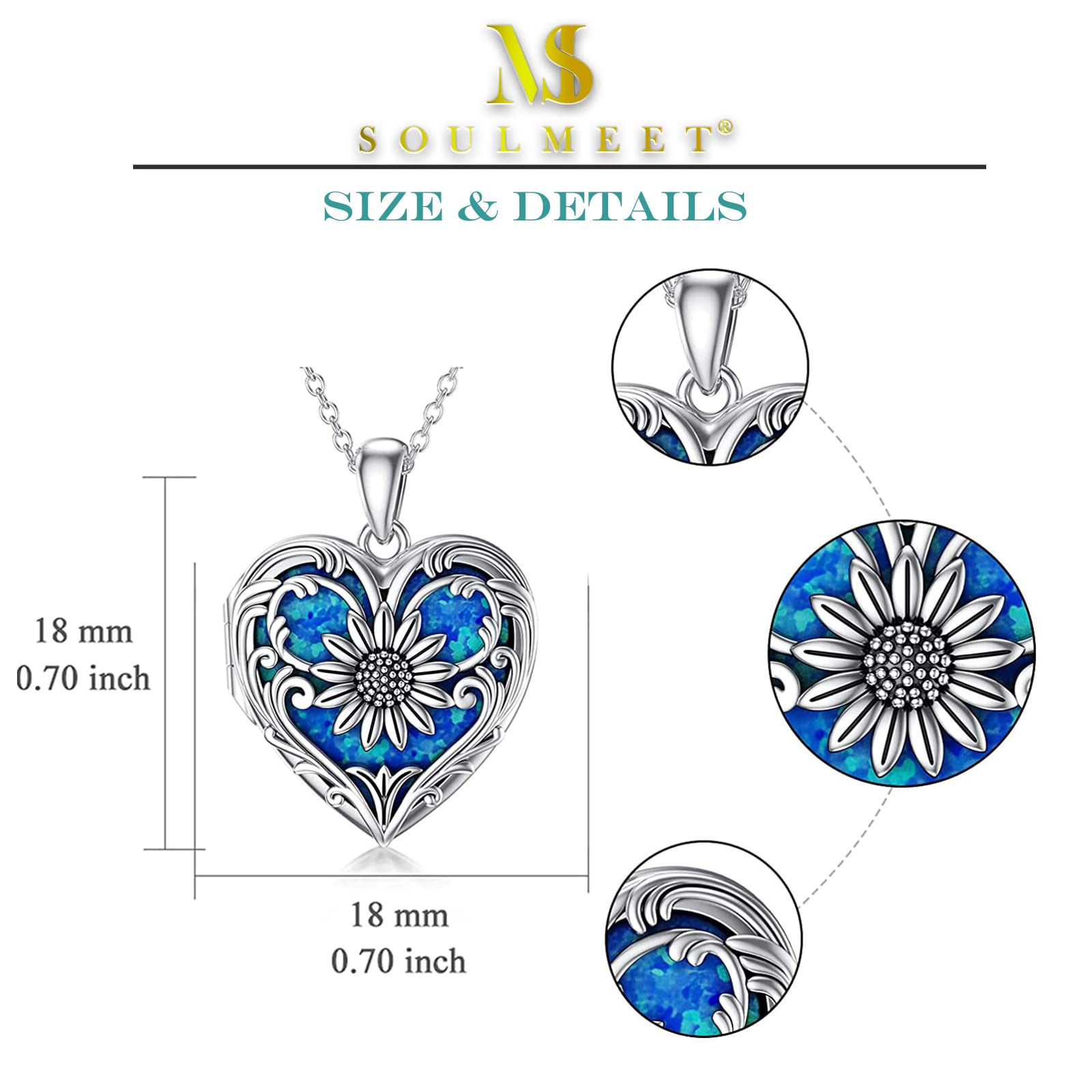 SOULMEET Naszyjnik medalion ze srebra próby 925, który pomieści zdjęcia prezent dla kobiet dziewcząt, Metal,