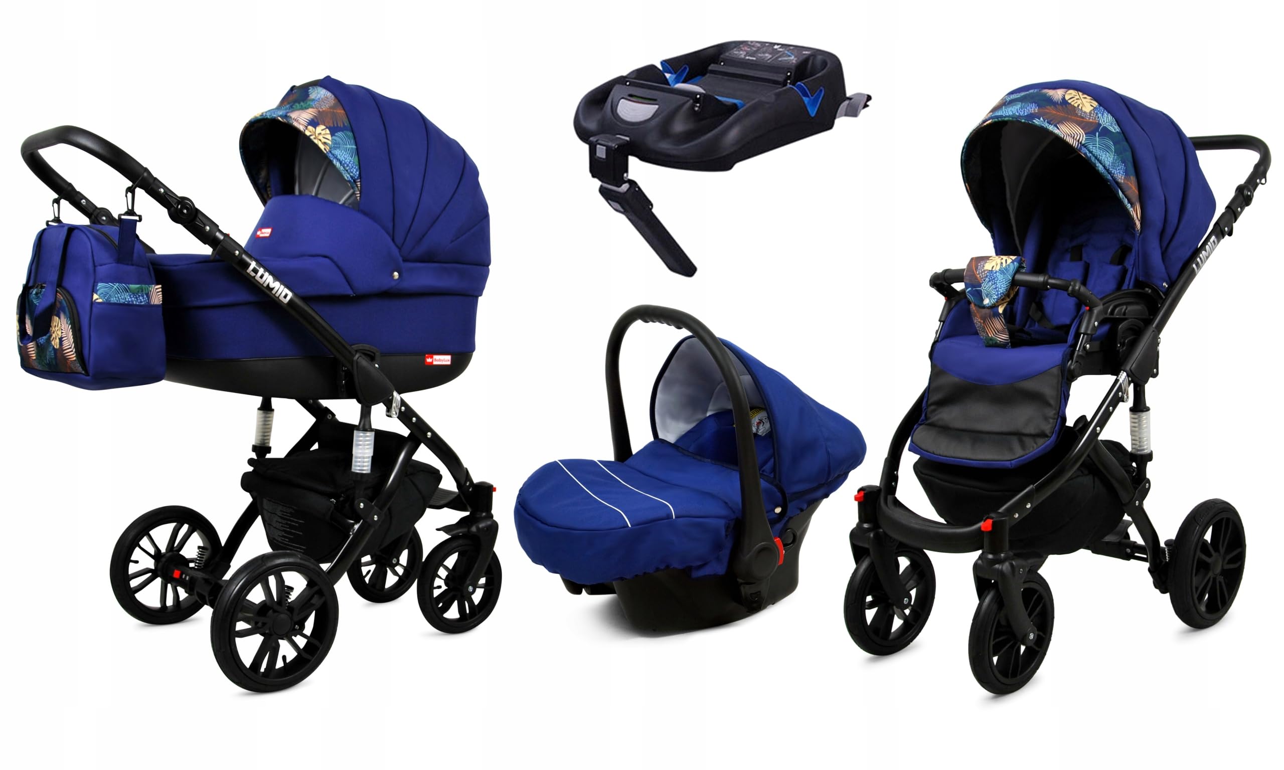 BabyLux® Zestaw wózków dziecięcych 4 w 1 – Lumio – w zestawie wanienka dla niemowląt, fotelik sportowy, fotelik samochodowy – zestaw wózków dziecięcych – wózek dziecięcy kombi z torbą do przewijania