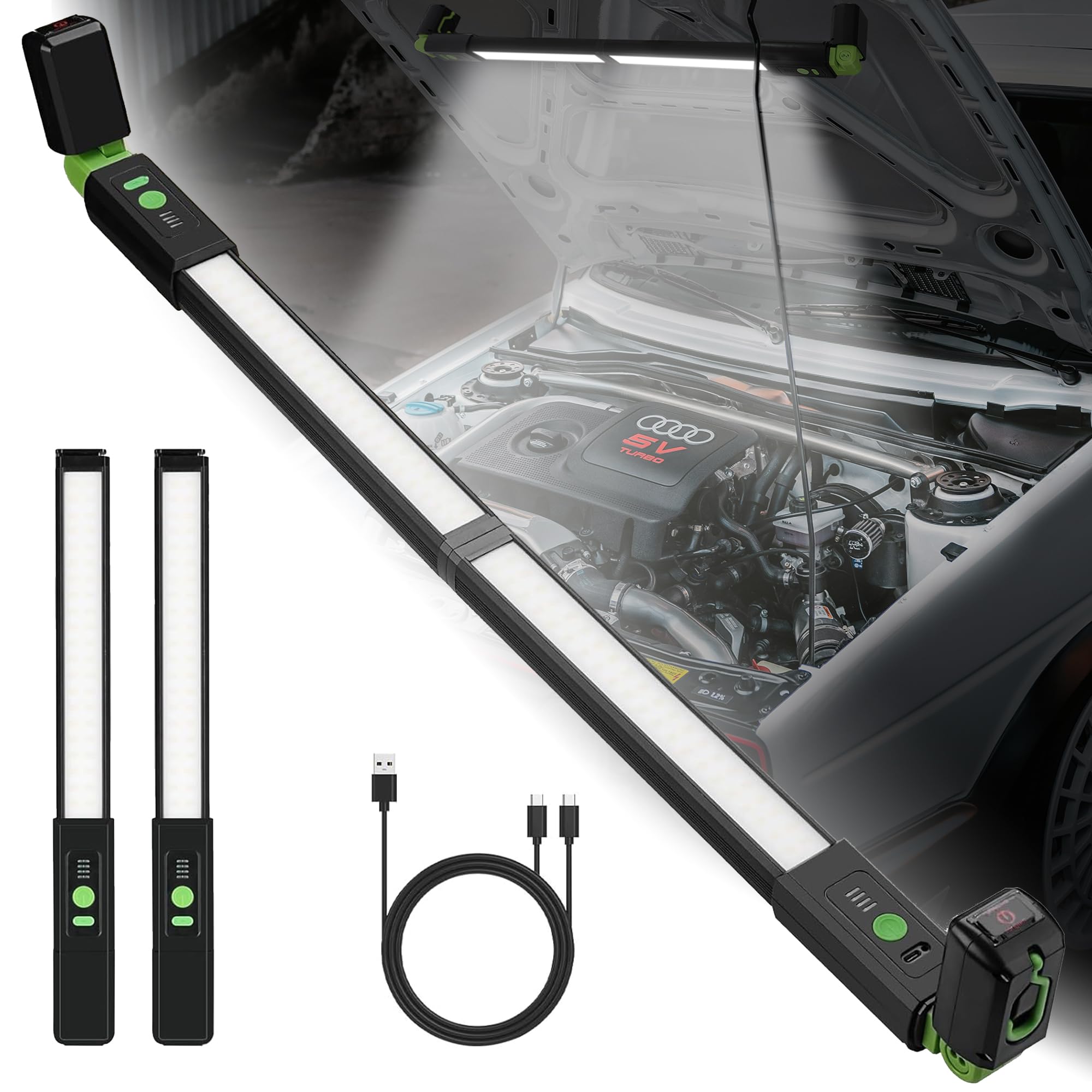 Wagan EL4346 - Lampada da lavoro a LED rimovibile, ricaricabile, 2400 lm, portatile, con magnete e ganci, senza fili, lampada da lavoro luminosa per riparazione auto, garage, officina