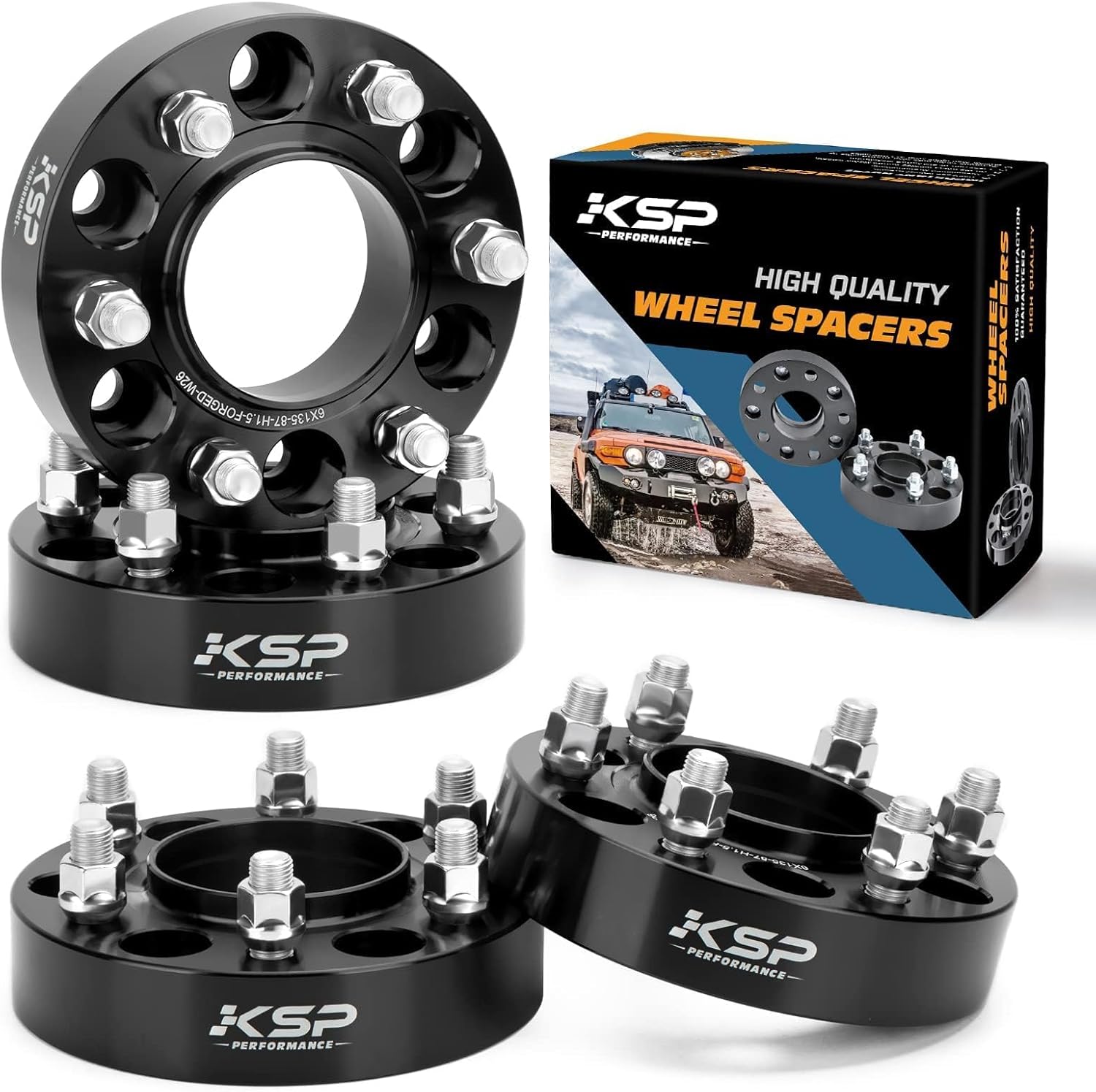 KSP 6x135 to 6x135 Wheel Spacers for F150, 1.5in 38mm Hubcentric 6 Lug Wheel Adapters for 2015-2025 F150 Expedition,Navigator with M14x1.5 Studs and 87.1mm Hub Bore, 4pcs Black