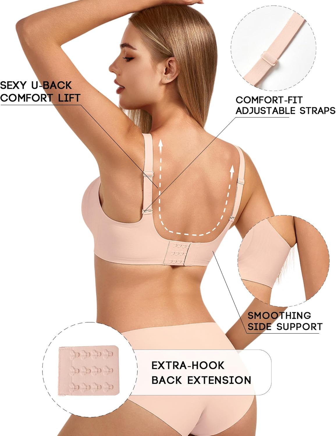 Women's Full Coverage Wireless Bra, Jelly Comfort & Lift Push Up Support, Seamless No Underwire Everyday T-Shirt Bralette - Image 3