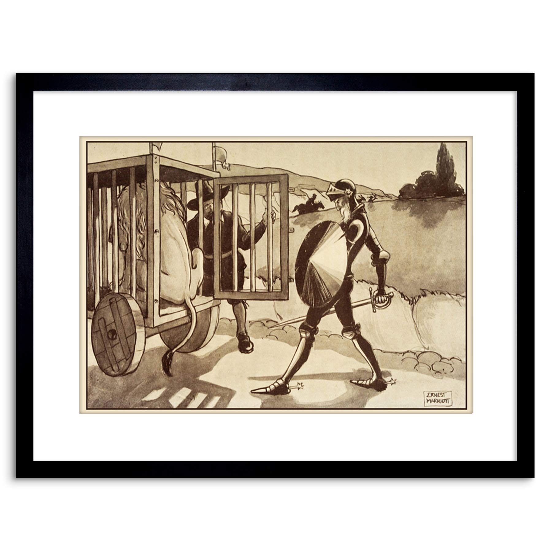 Wee Blue Coo MARRIOTT DON QUIXOTE CAGED LION SMALL FRAMED ART PRINT F97X13536